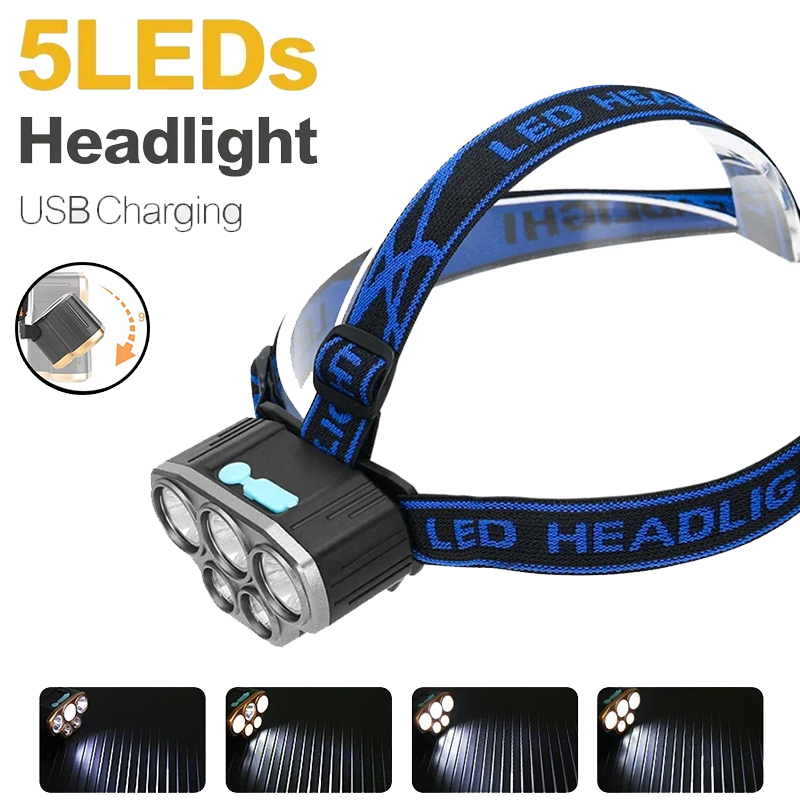 Rechargeable 5 LED Headlight U - Running Headlamp ulasan dan harga